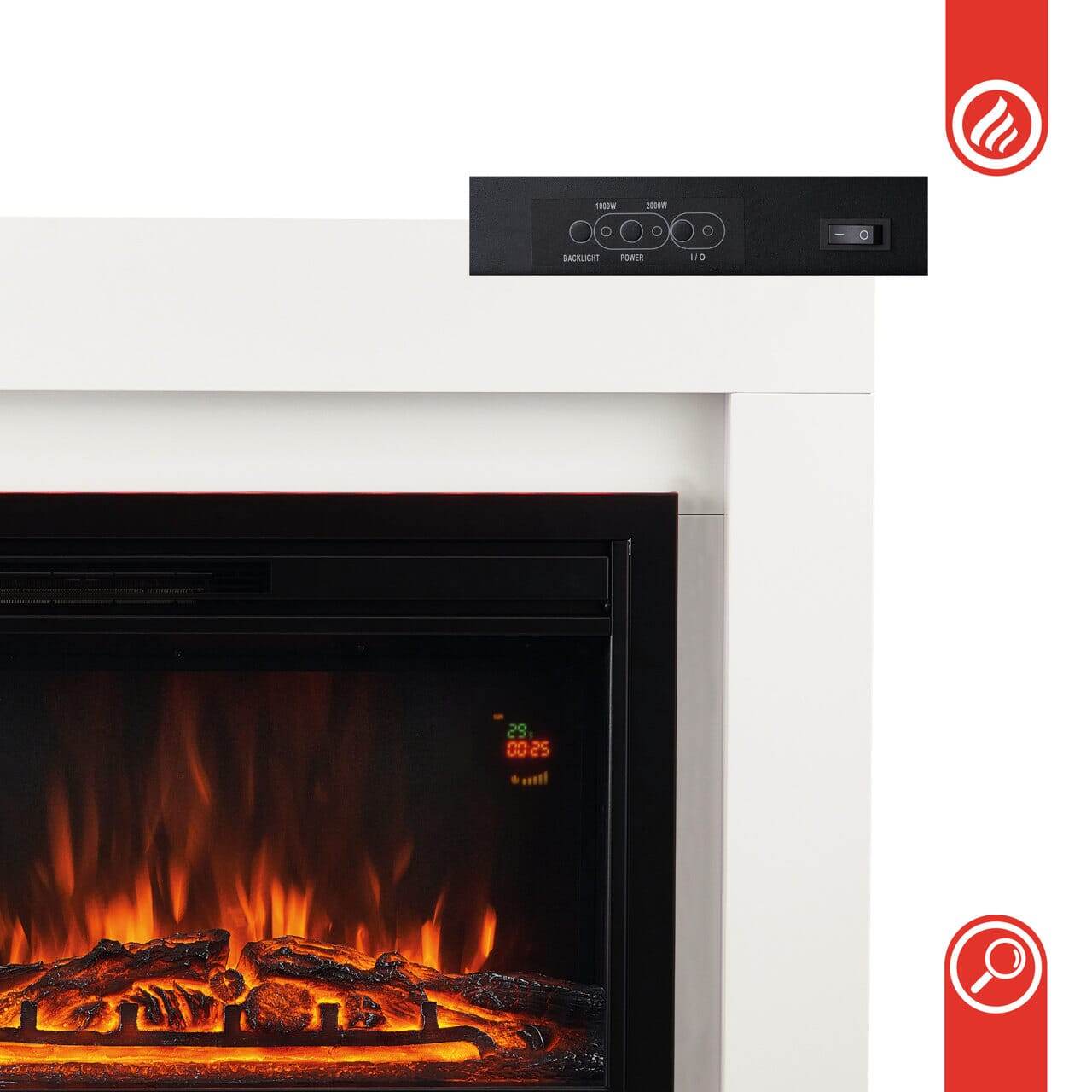 KAMINIO Elektrokamin MATTI Heizung, 3D-Flammeneffekt Weiss - Palo24