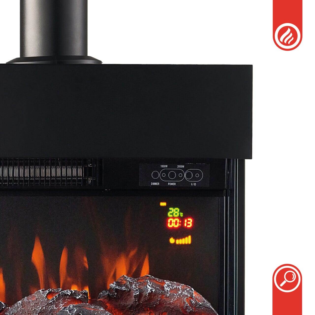 KAMINIO Elektrokamin HENRI mit Ofenrohr - mit Heizung Holzfach Schwarz - Palo24