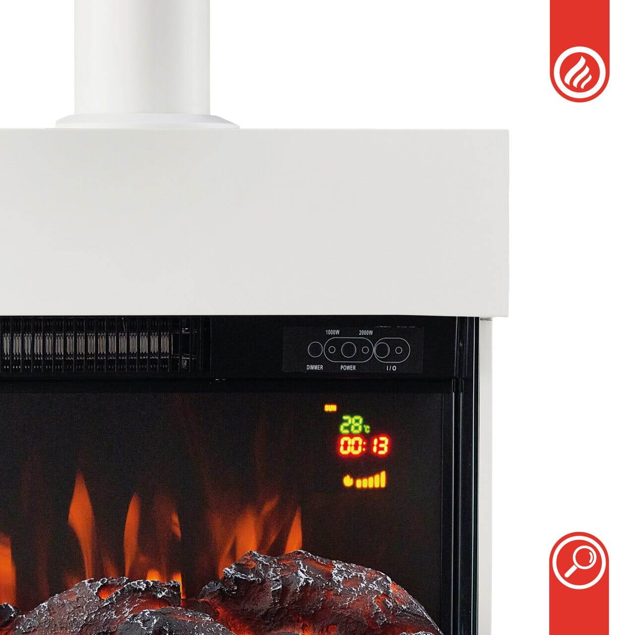 KAMINIO Elektrokamin HENRI mit Ofenrohr - mit Heizung Holzfach Weiss - Palo24