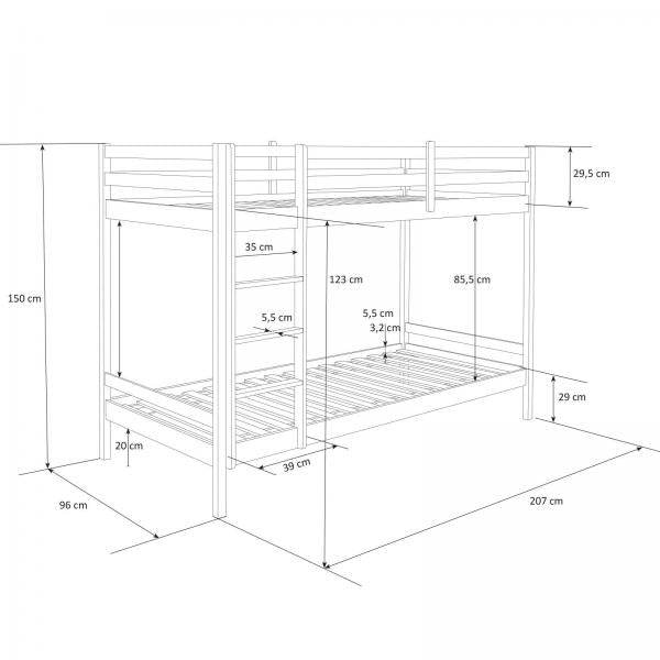 Kinderbett Etagenbett Kinder Hochbett Jugendbett mit Leiter, 90 x 200 cm weiss - Palo24