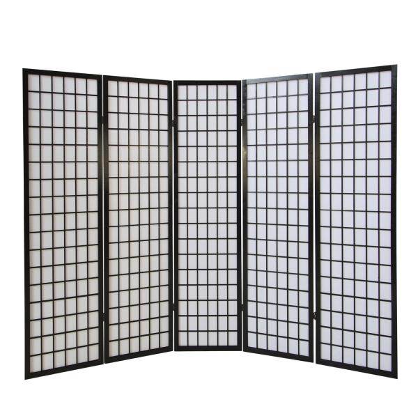 5 fach Holz Paravent Raumteiler Shoji schwarz - Palo24