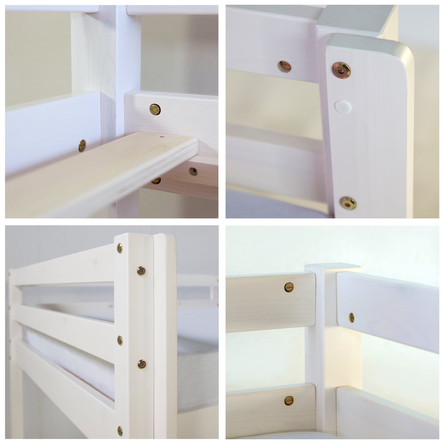 Hochbett Kinder 90x200 cm Weiss mit Vorhang Sterne | Tunnel | ohne Lattenrost