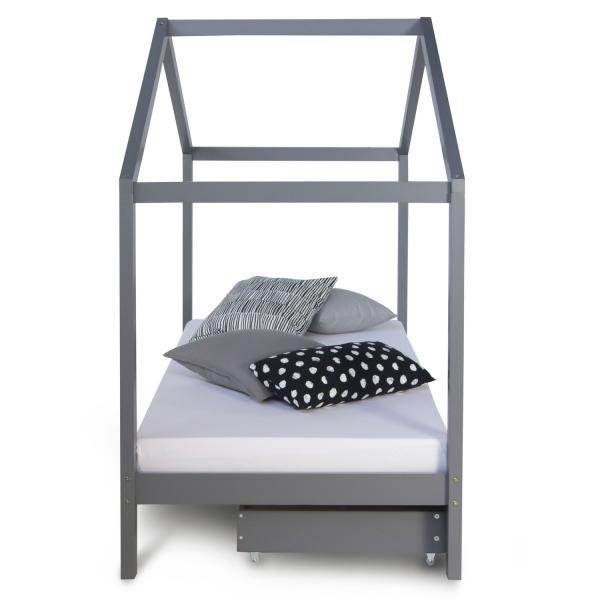 Kinderbett Hausbett 90x200 Kinderhaus Spielbett Holzbett Grau Bettkasten - Palo24