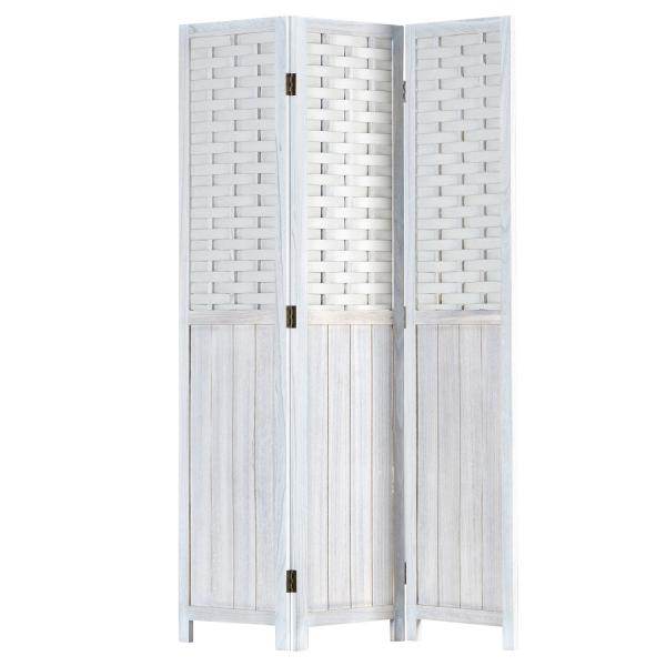 Paravent Raumteiler 3 teilig Holz Trennwand Rattan Sichtschutz Weiss - Palo24