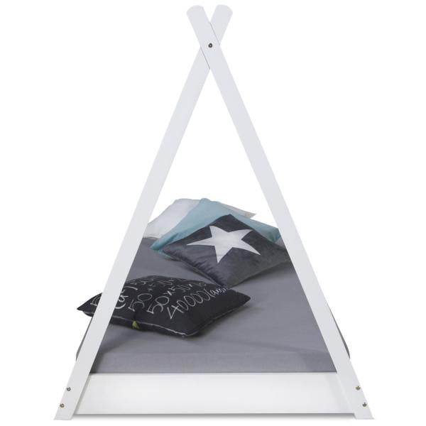 Kinderbett mit Matratze TIPI 90x200 Jugendbett weiss grau Holzbett Kinderzimmer Stoff - Palo24