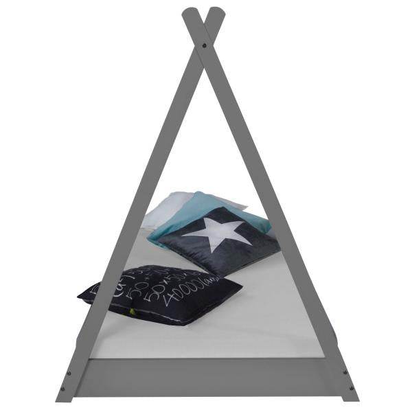Kinderbett mit Matratze TIPI 90x200 Jugendbett grau Holzbett Kinderzimmer Stoff - Palo24