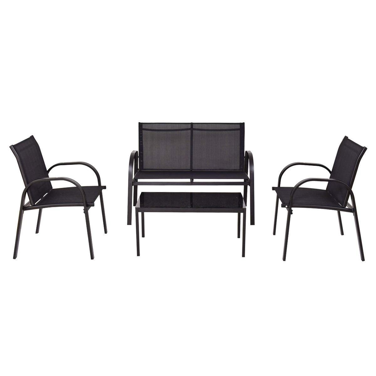 ARONA Ensemble de salon 4 pièces, métal + tissu synthétique, noir