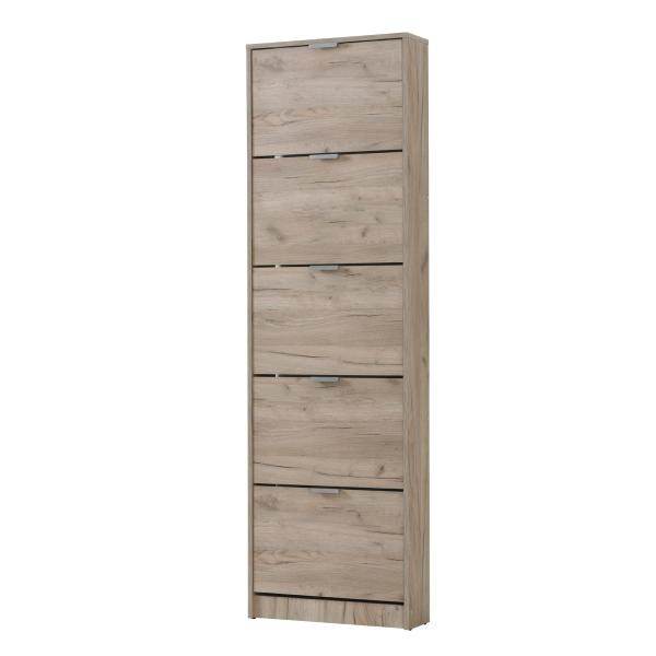 Schuhschrank Schuhkommode Schuhkipper Schmal Holz Eiche Grau 5 Fächer - Palo24
