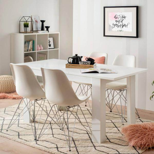 Esstisch ausziehbar Holztisch 120x80 cm Holz Massiv Weiss - Palo24
