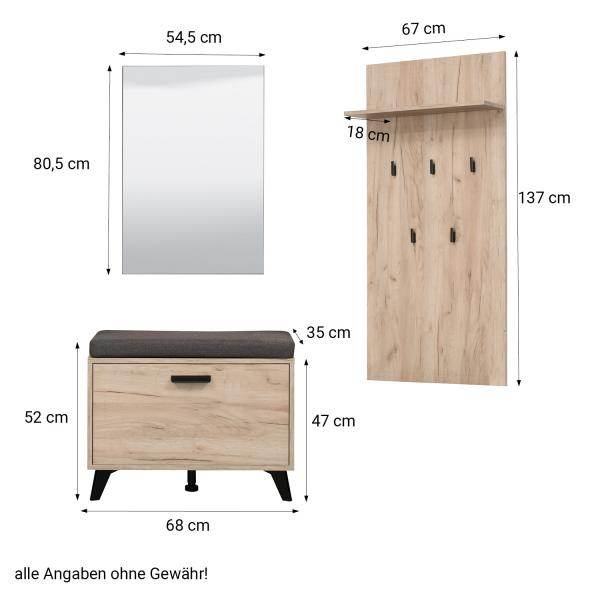 Flurgarderobe Garderoben Set Flurmöbel Modern Komplettset 5-tlg Holz Eiche Grau - Palo24