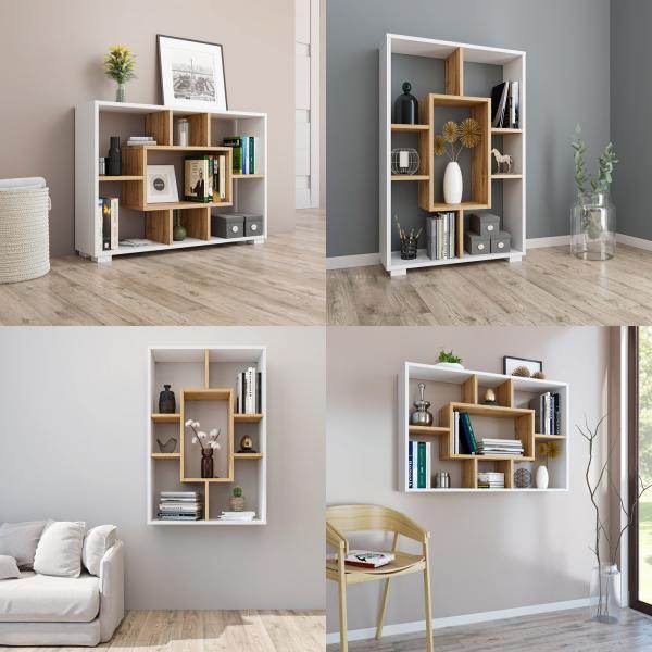 Standregal Wandregal 7 Fächer Bücherregal 4 Varianten Eiche Weiss Holz Massiv - Palo24