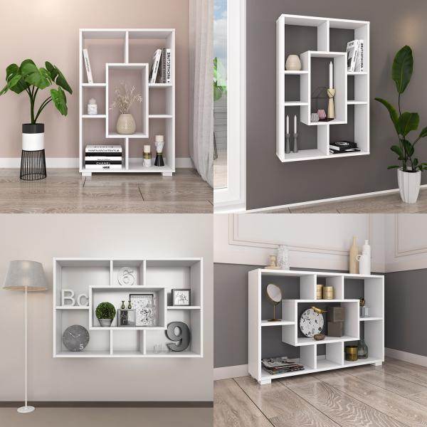 Standregal Wandregal 7 Fächer Bücherregal 4 Varianten Weiss Holz Massiv - Palo24