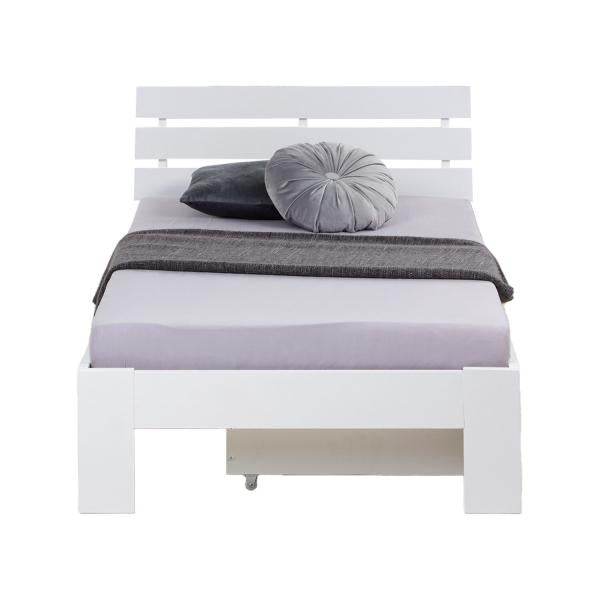 Einzelbett mit Bettkasten 90x200 Holzbett Futonbett Weiss Kiefer Massivholz - Palo24