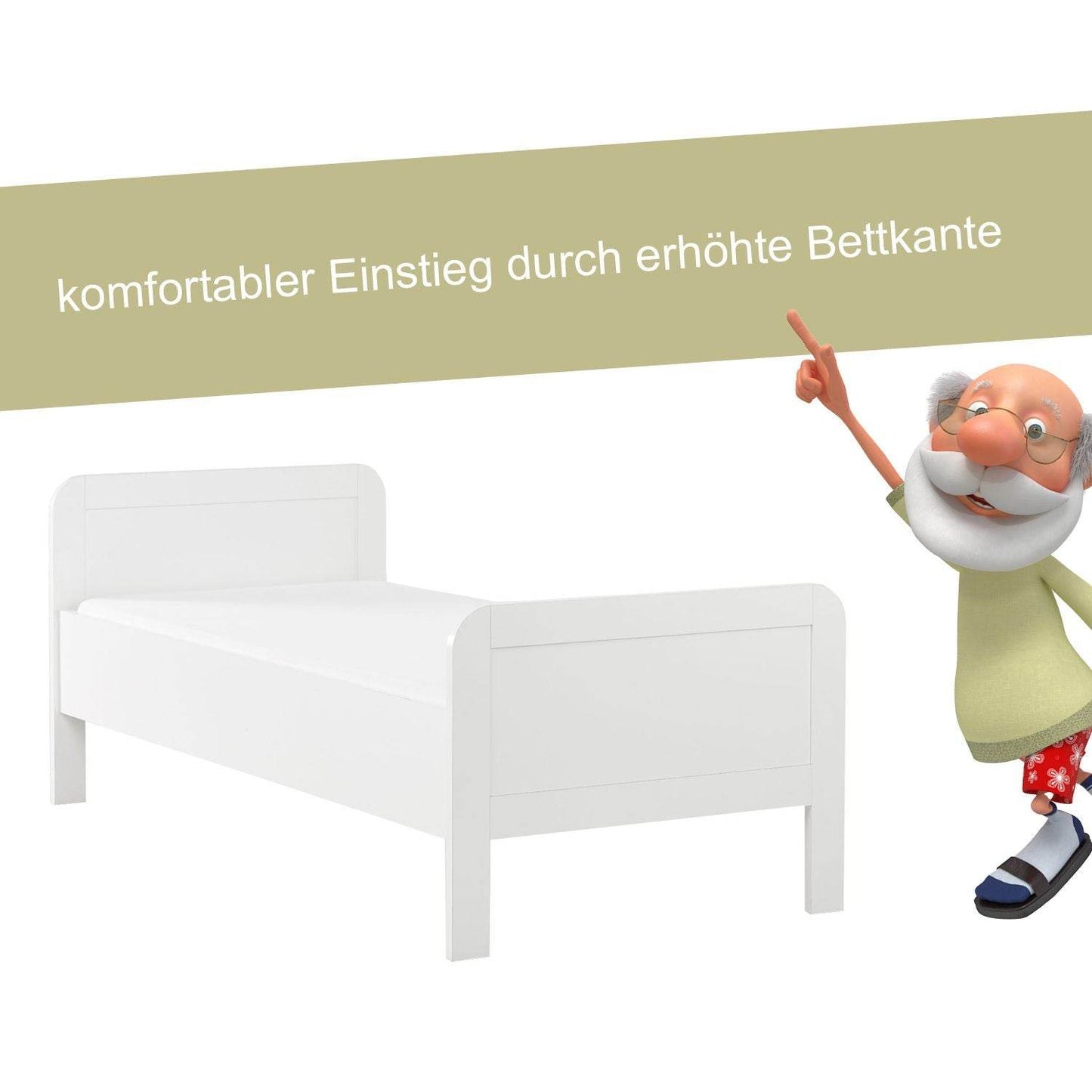 Holzbett 90x200 cm Höhenverstellbar Weiss Eiche - Palo24