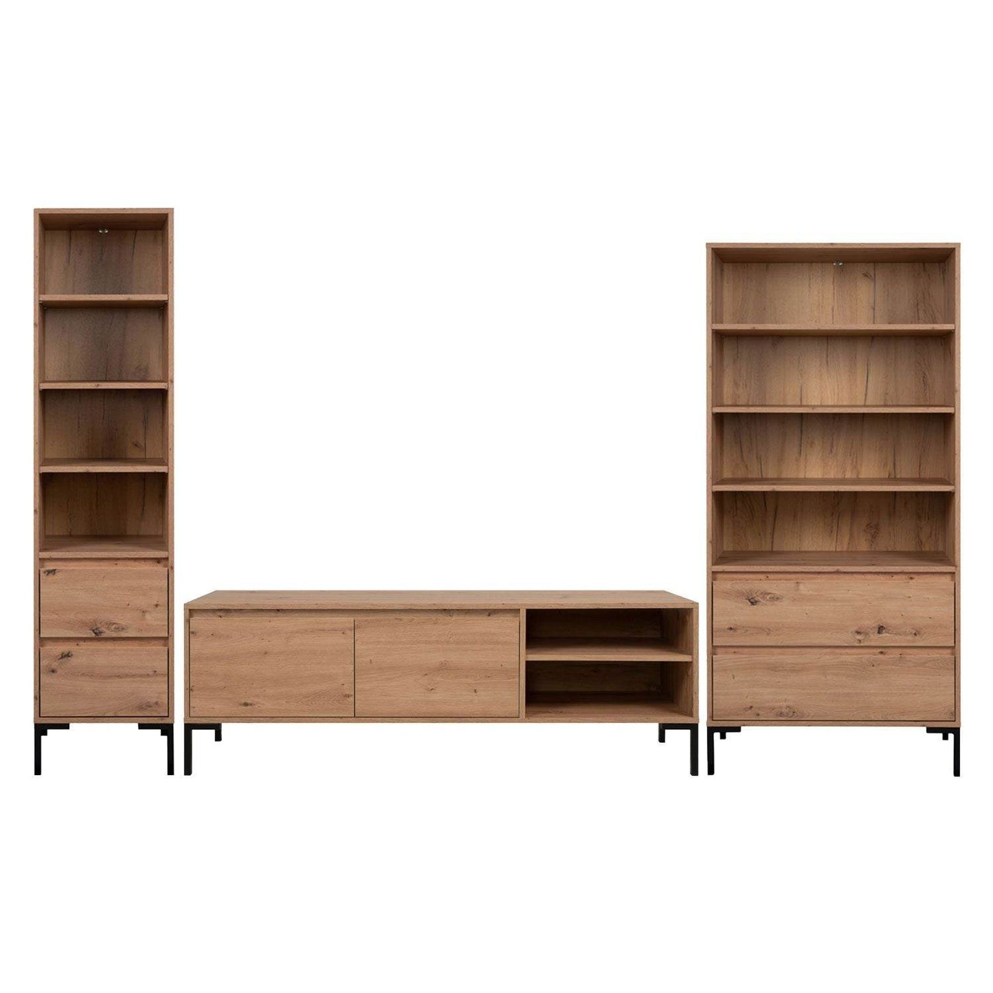 Wohnwand Schrankwand Anbauwand 3 tlg. Modern Eiche Holz Industrial Style - Palo24