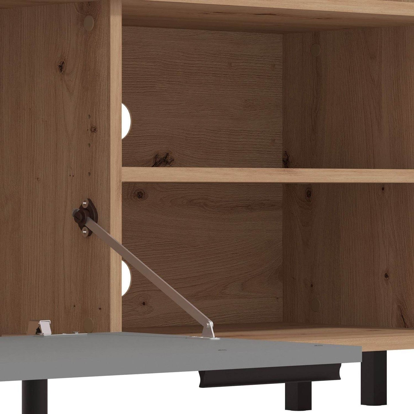 Wohnwand Schrankwand Holz Eiche Grau Anbauwand 4 tlg. Modern Entertainment Center - Palo24