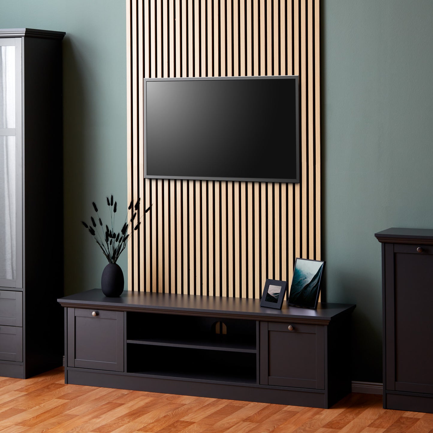 4er-Set Akustikpaneele Wandpaneele 60 x 60 cm Natur Eiche Holz 3D Leisten - Palo24