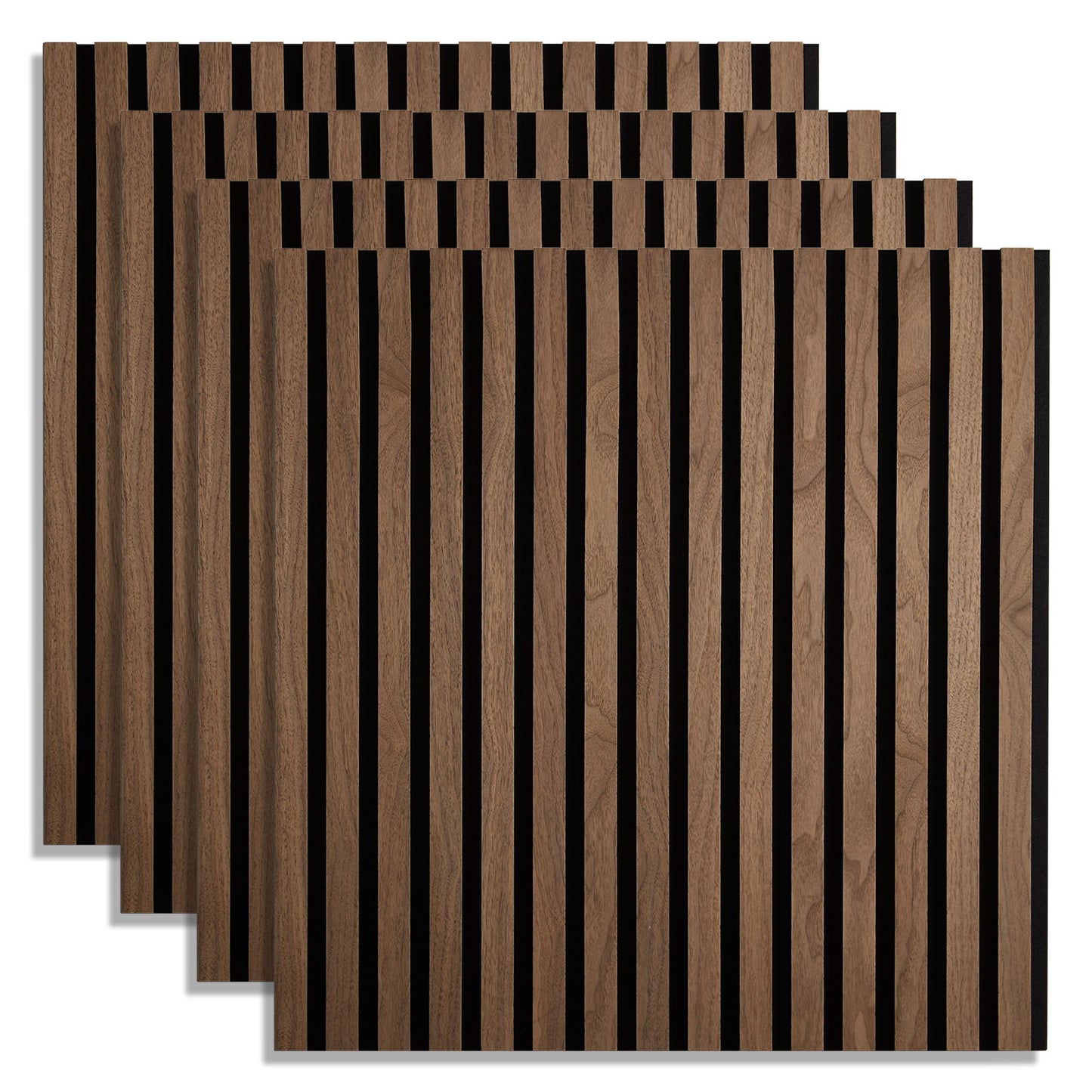 4er-Set | Akustikpaneele Wandpaneele 60 x 60 cm Braun Walnuss | Holz | 3D Leisten - Palo24