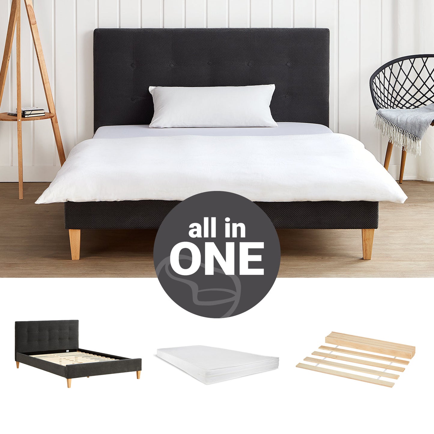 Polsterbett 140x200 cm Grau Anthrazit Samt | mit Lattenrost | mit Matratze