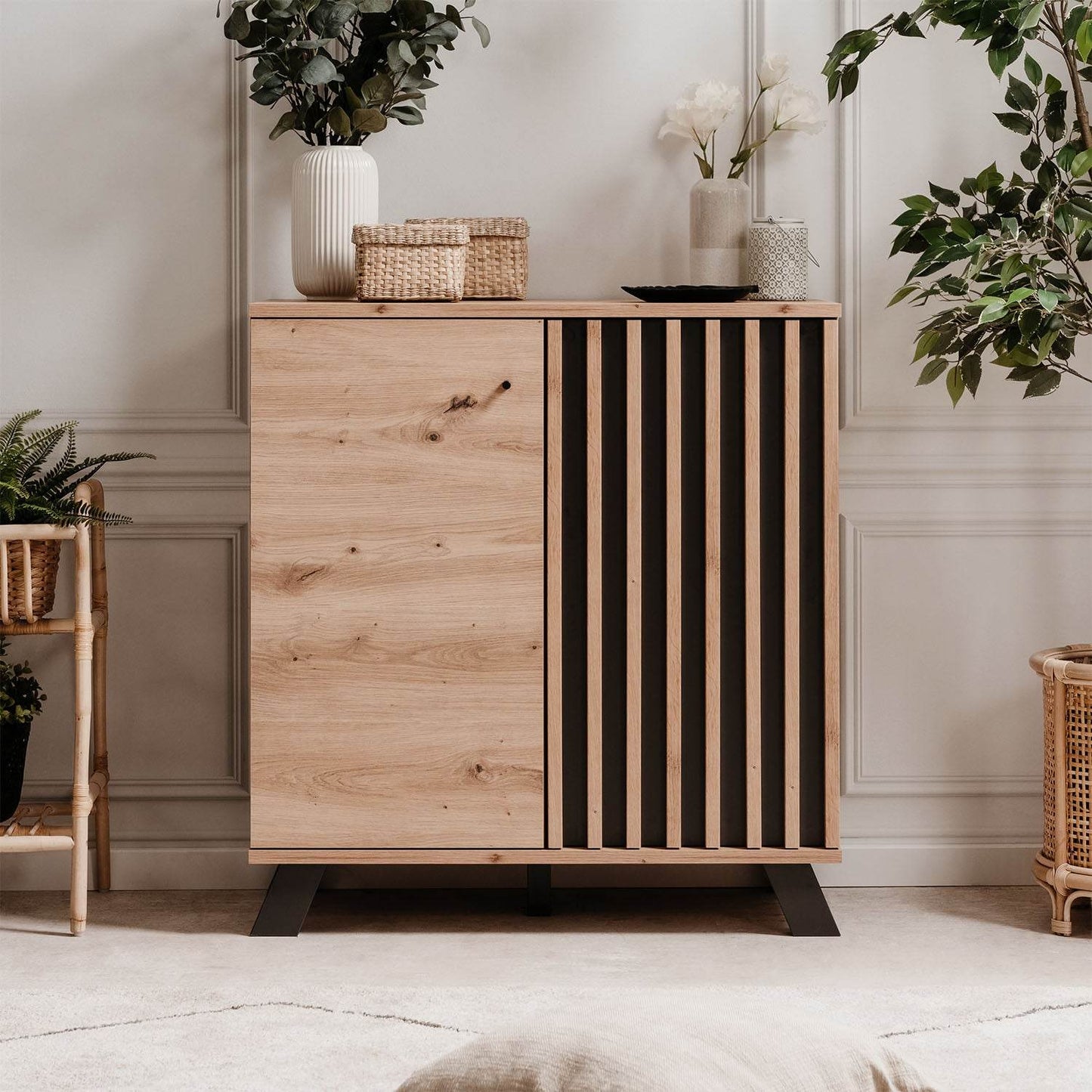 Kommode Sideboard 80 cm Holz Eiche Anrichte - Palo24