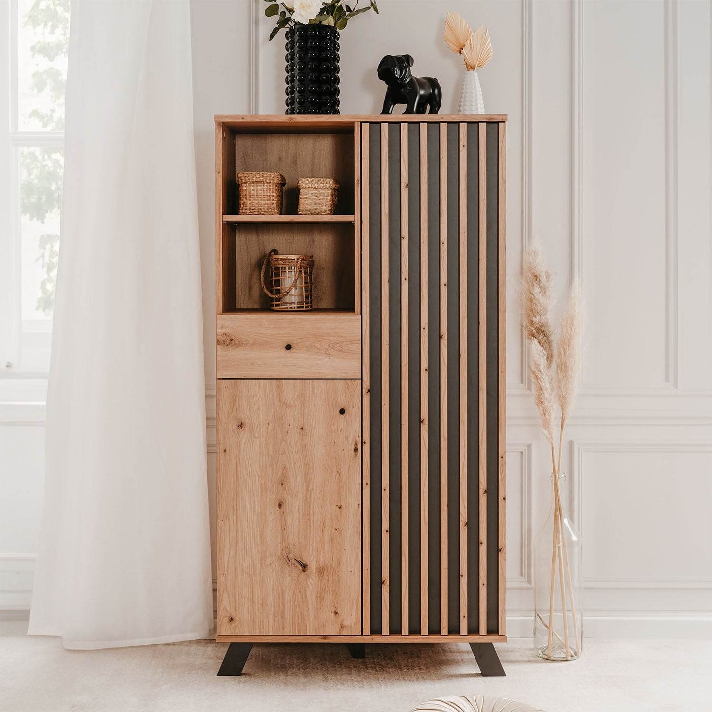 Kommode Highboard Wohnzimmerschrank Sideboard Holz Eiche - Palo24