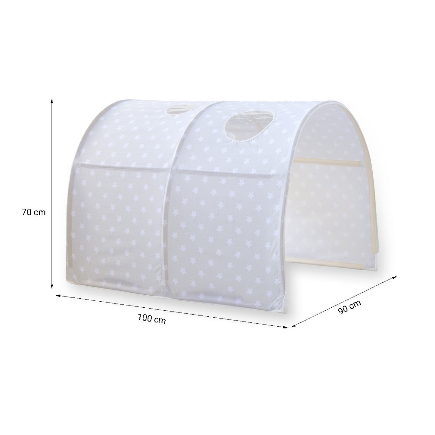 Hochbett Kinder 90x200 cm Grau mit Vorhang Sterne | Tunnel | Rutsche | mit Lattenrost