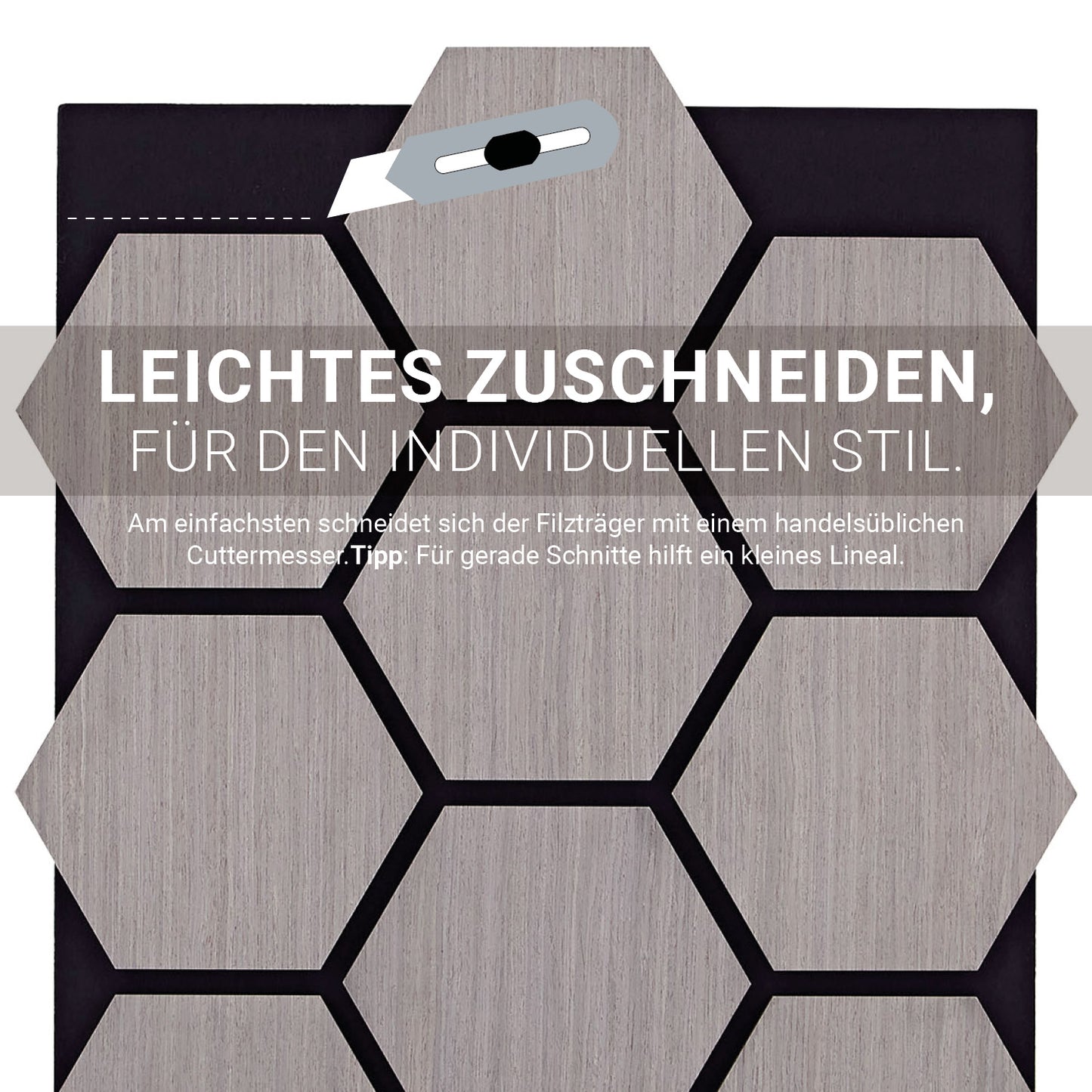 4er Set Akustikpaneele Wandpaneele Hexagon Wabe 76 x 62 cm Grau Holz 3D - Palo24