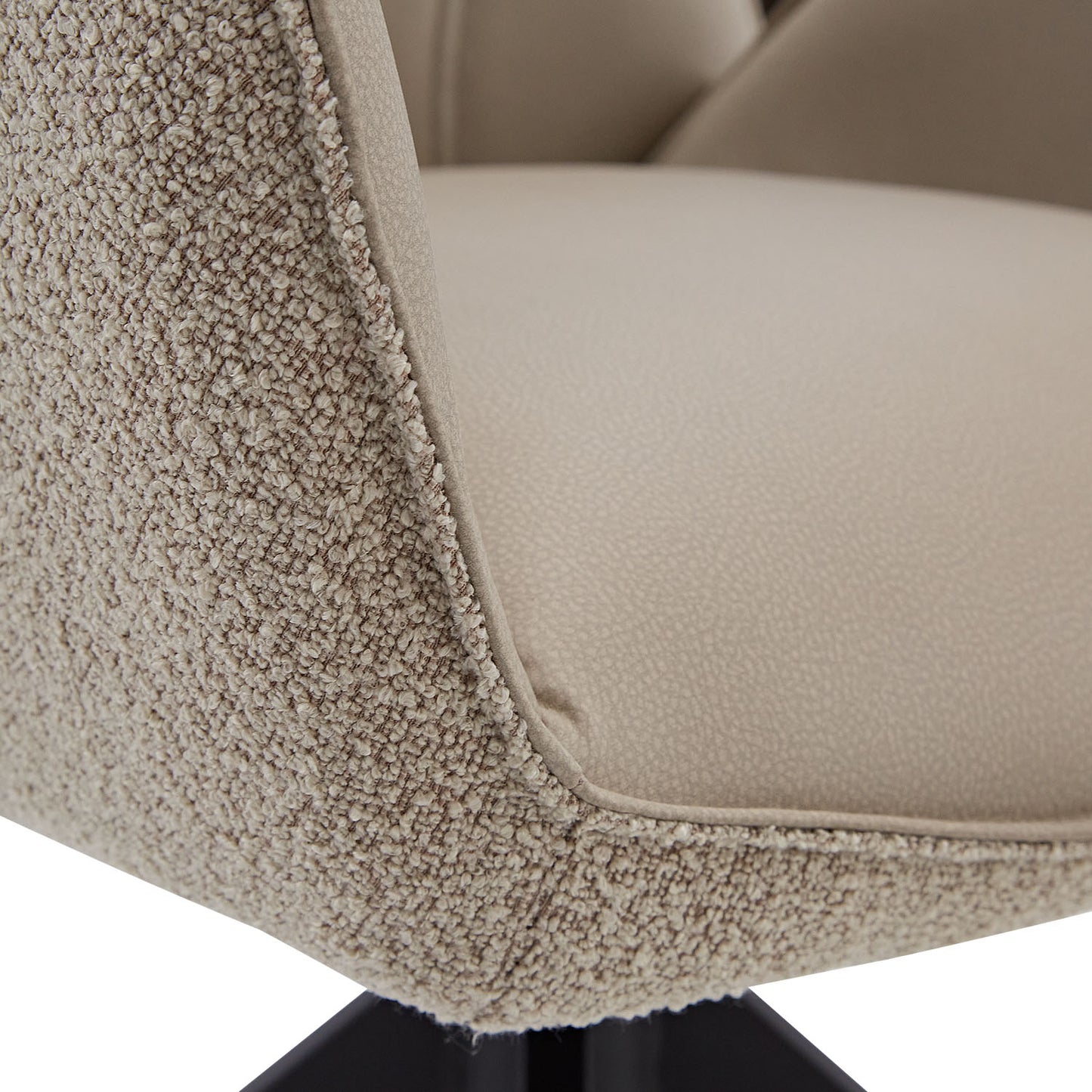 2er Set Polsterstuhl Bouclé Leder drehbar Beige