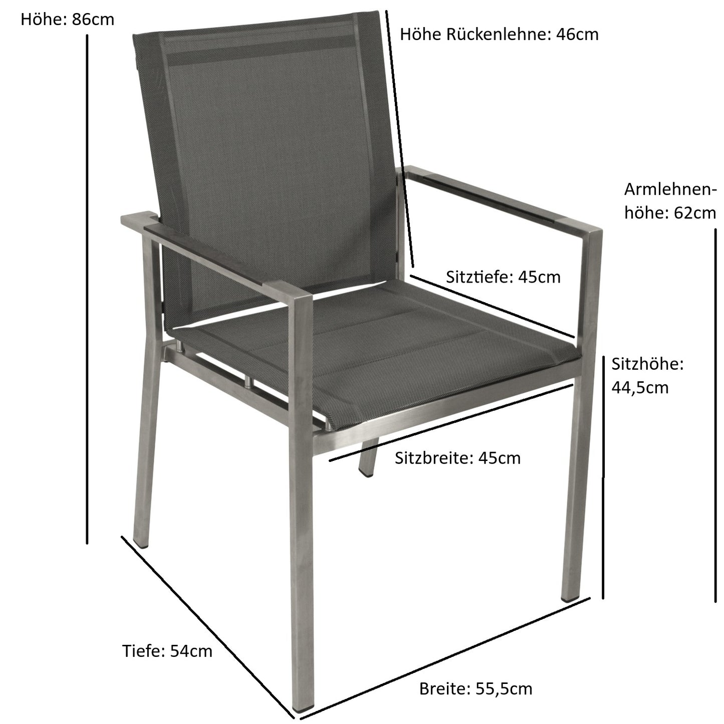 Stapelsessel SYDNEY, Edelstahl gebürstet + Kunstgewebe grau, 4 Stück - Palo24