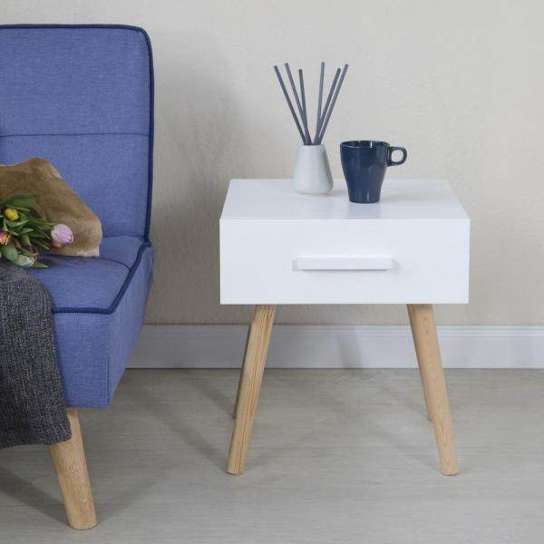 Nachttisch Beistelltisch Nachtschrank Holz Kiefer weiss Schublade - Palo24