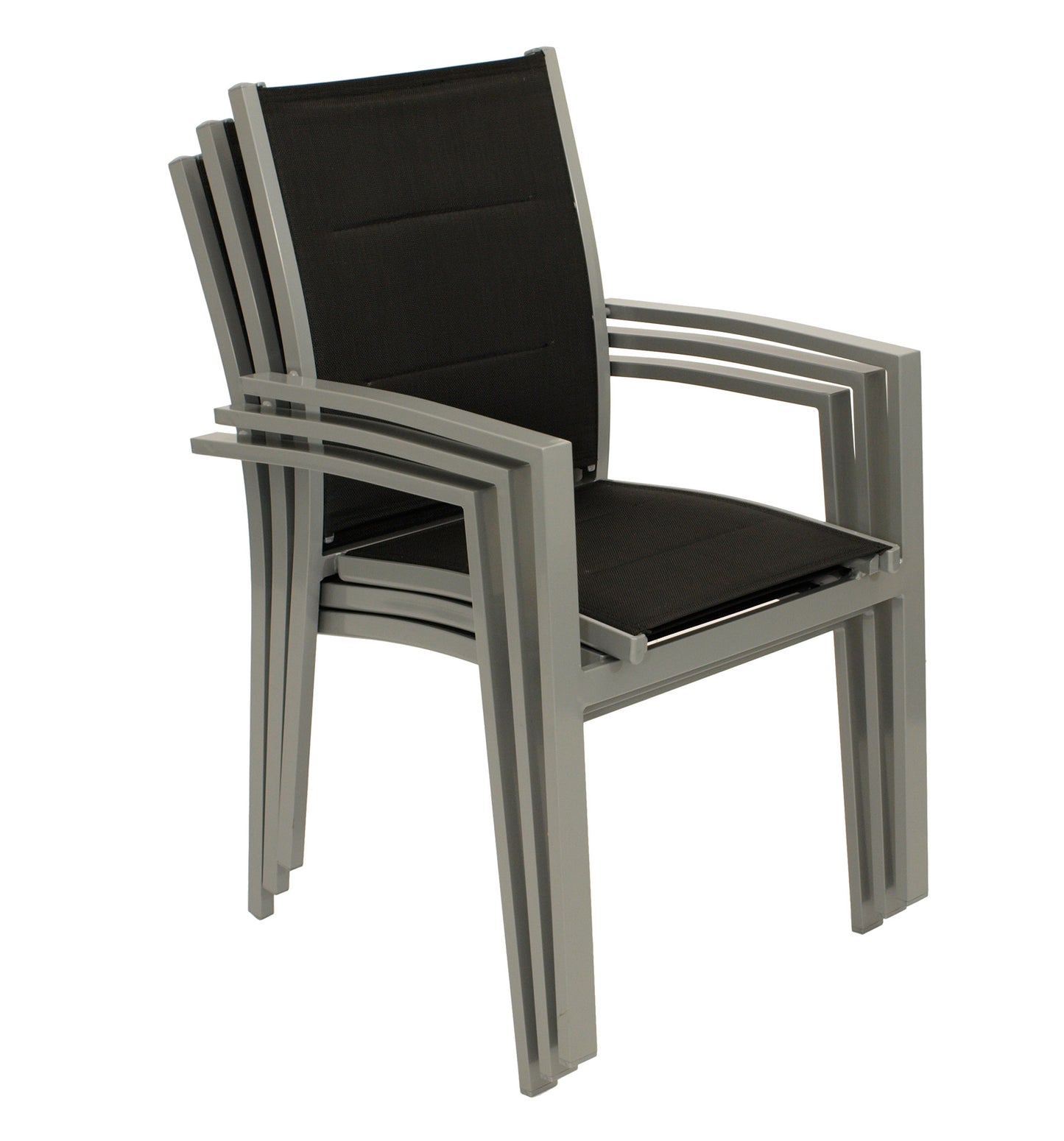 4 pezzi sedia impilabile RIVERA, alluminio + tessuto sintetico rivestito nero