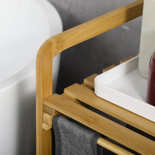 Wäscheständer mit 2 Wäschesäcken, Ablage, 2 Griffe, Bambusholzrahmen, grau - Palo24