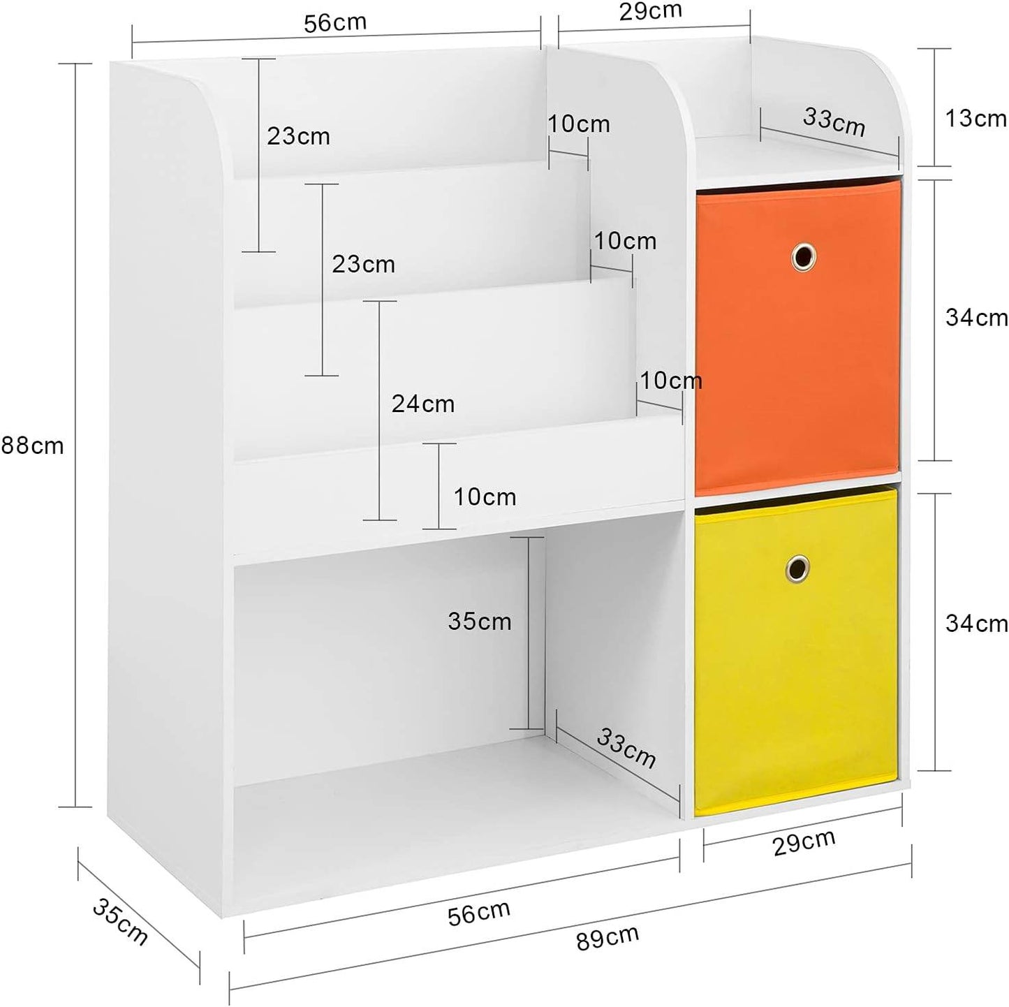 Kinderbücherregal | Spielzeugtruhe | Aufbewahrungsregal für Kinder | Weiss KMB37-W - Palo24