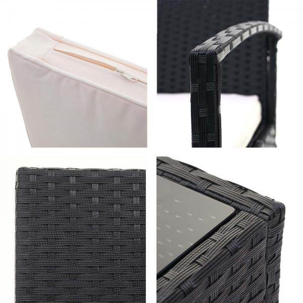 Poly-Rattan Garnitur HWC-F56, Balkon-/Garten-/Lounge-Set Sitzgruppe ~ schwarz, Kissen creme - Palo24
