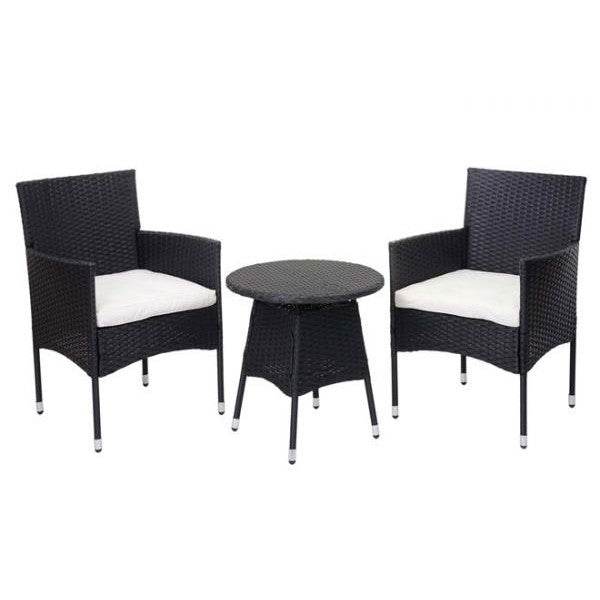 Poly-Rattan Balkonset HWC-G27, Sitzgarnitur Gartengarnitur, 2xSessel+Tisch ~ anthrazit, Kissen creme - Palo24