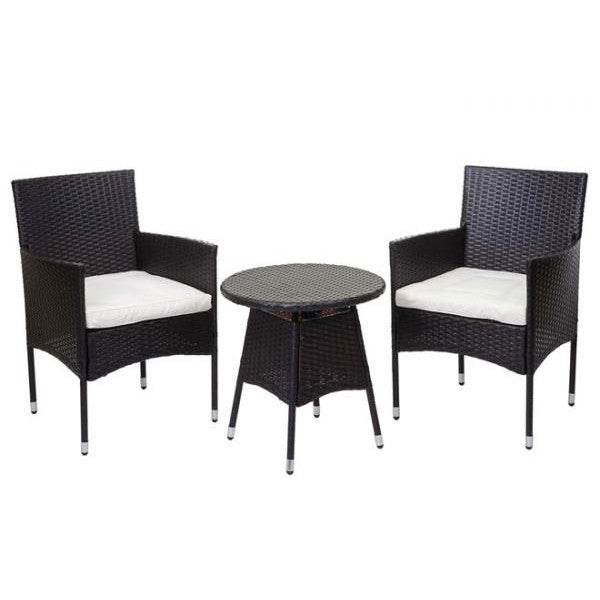 Poly-Rattan Balkonset HWC-G27, Sitzgarnitur Gartengarnitur, 2xSessel+Tisch ~ braun, Kissen creme - Palo24