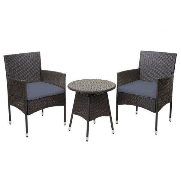 Poly-Rattan Balkonset HWC-G27, Sitzgarnitur Gartengarnitur, 2xSessel+Tisch ~ grau, Kissen grau - Palo24