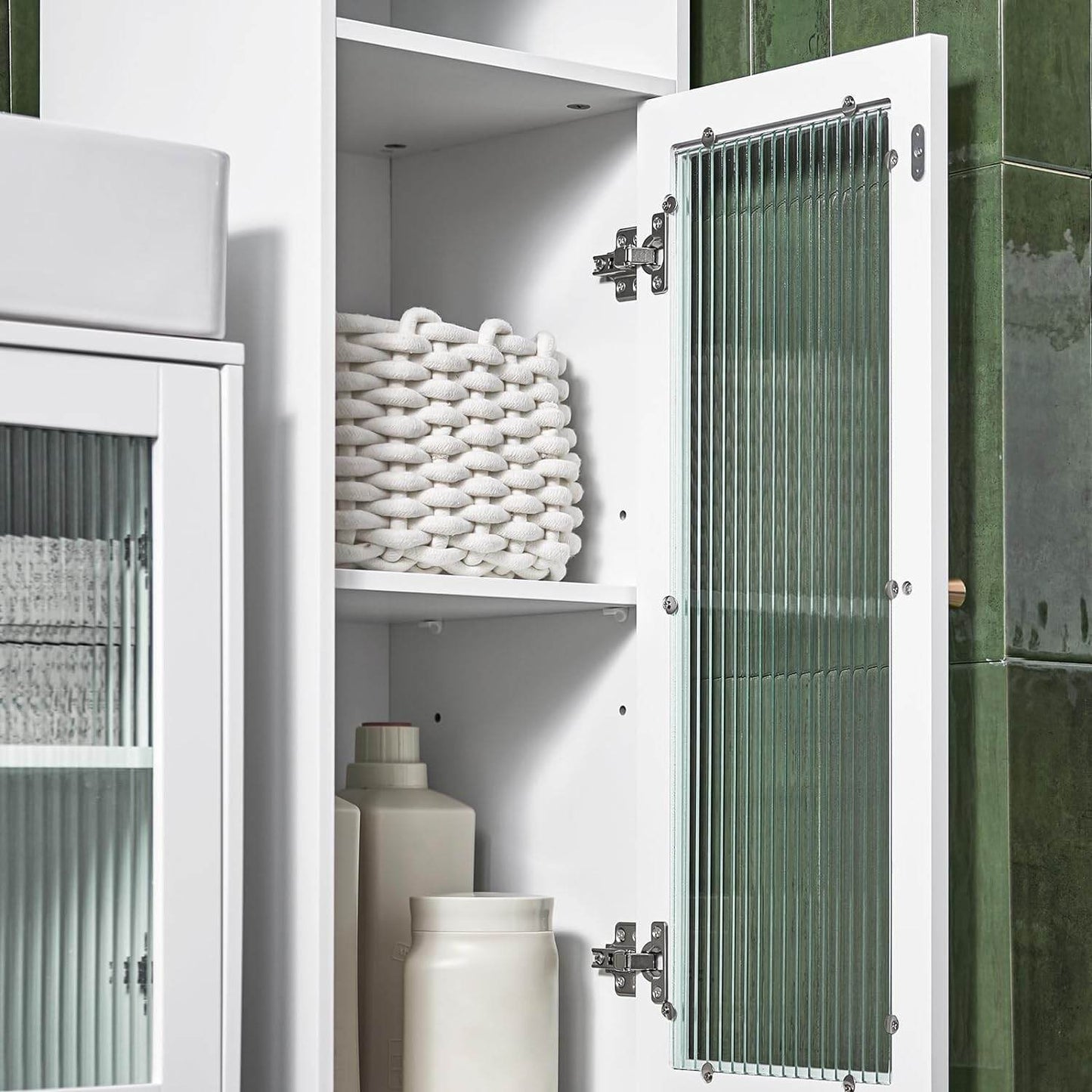 Bad Hochschrank | Badschrank mit Glastür | Badregal | Weiss BZR118-W - Palo24