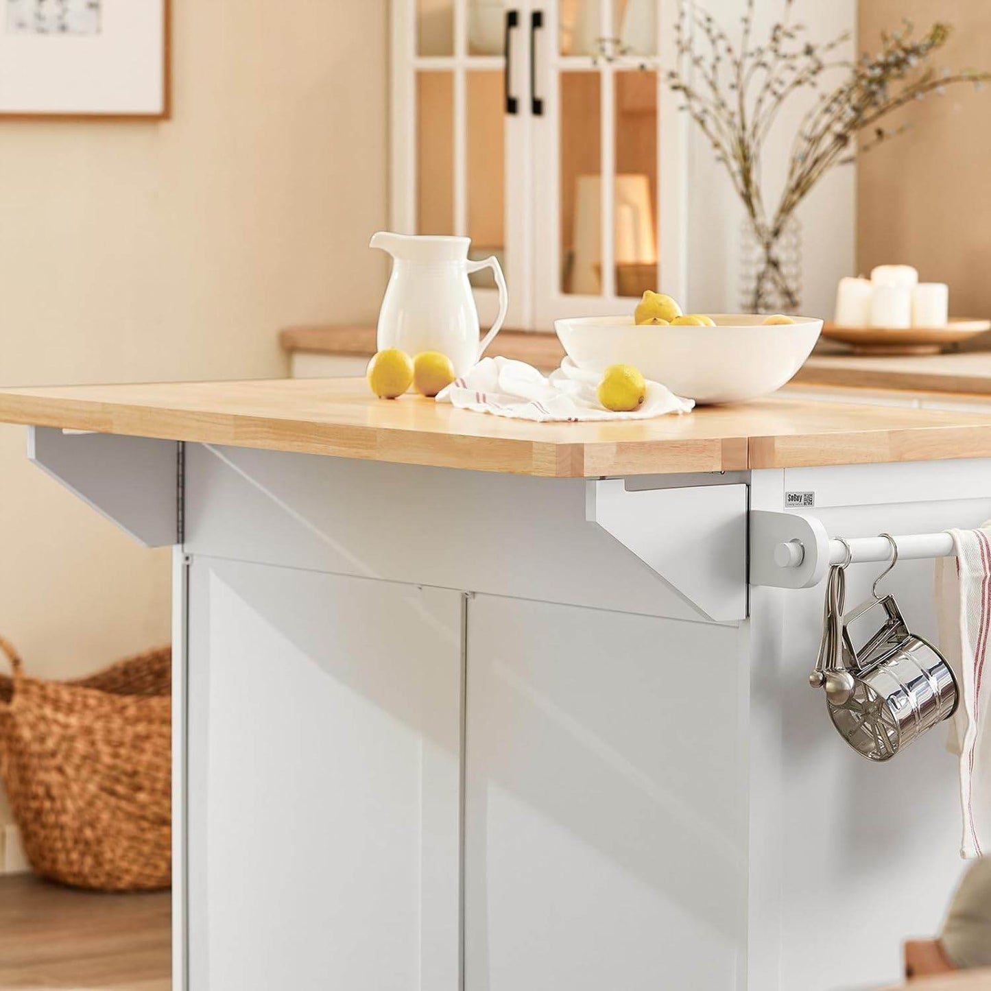 Kücheninsel | Küchenwagen mit erweiterbarer Arbeitsplatte | Küchenschrank | Weiss FKW84-II-WN - Palo24