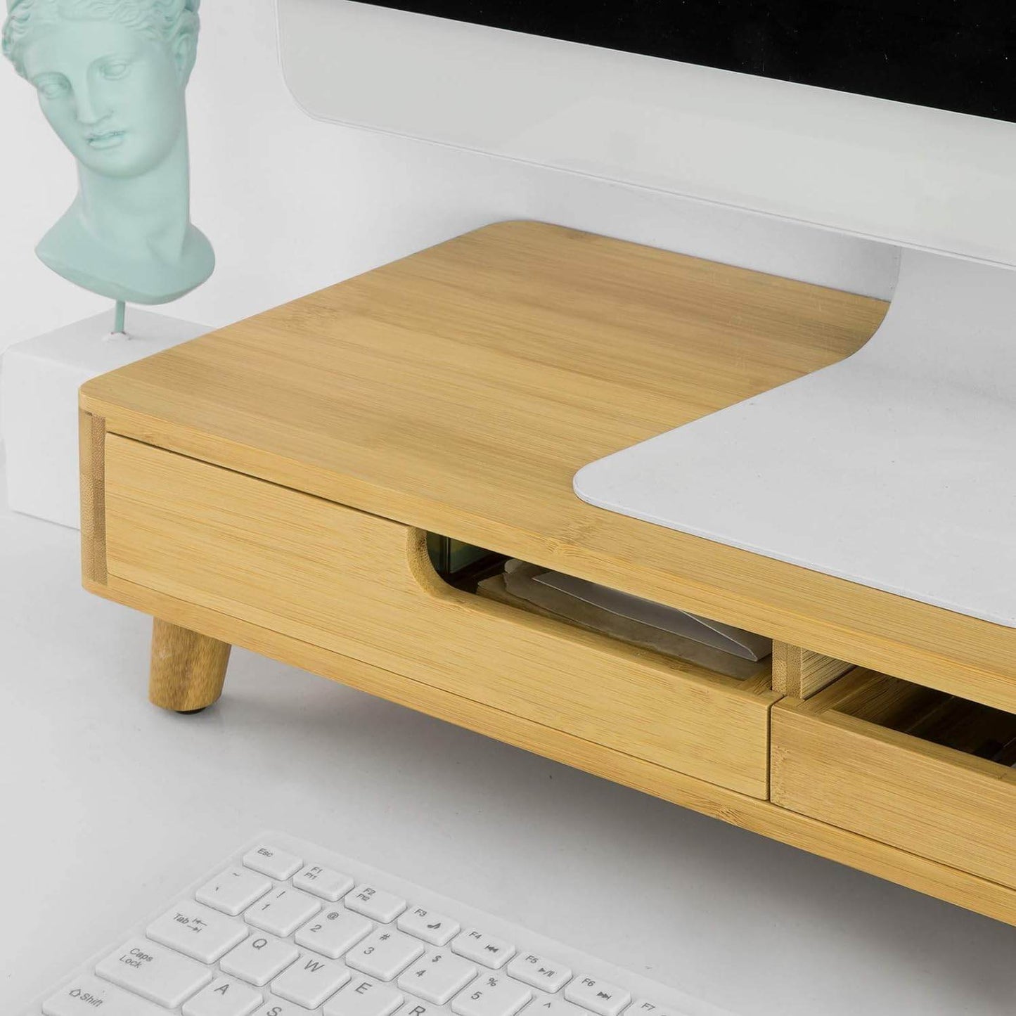 Design Monitorerhöhung | Monitorständer mit 2 Schubladen | Bambus | BBF06-N - Palo24