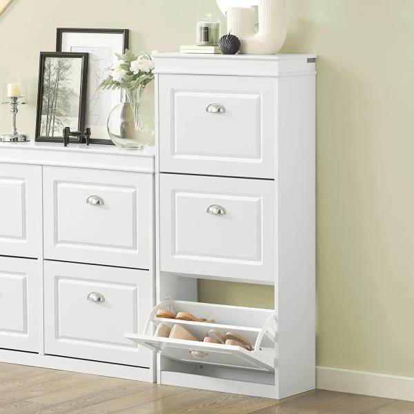 Schuhkipper Schuhschrank mit 3 Klappen Schuhkommode Weiss - Palo24