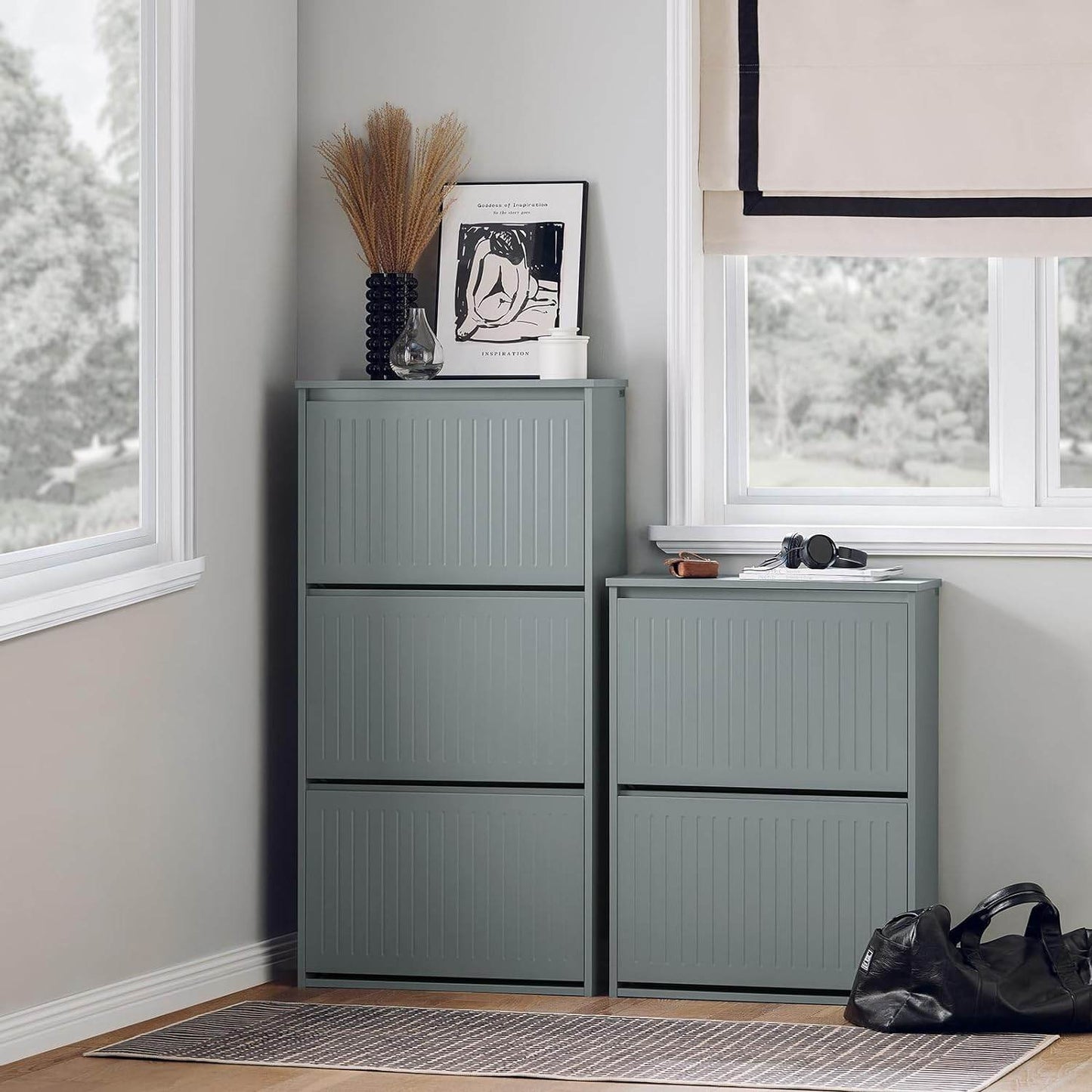 Schuhkipper Mit 3 Klappen | Schuhschrank | Schuhregal | Hellgrau - Palo24