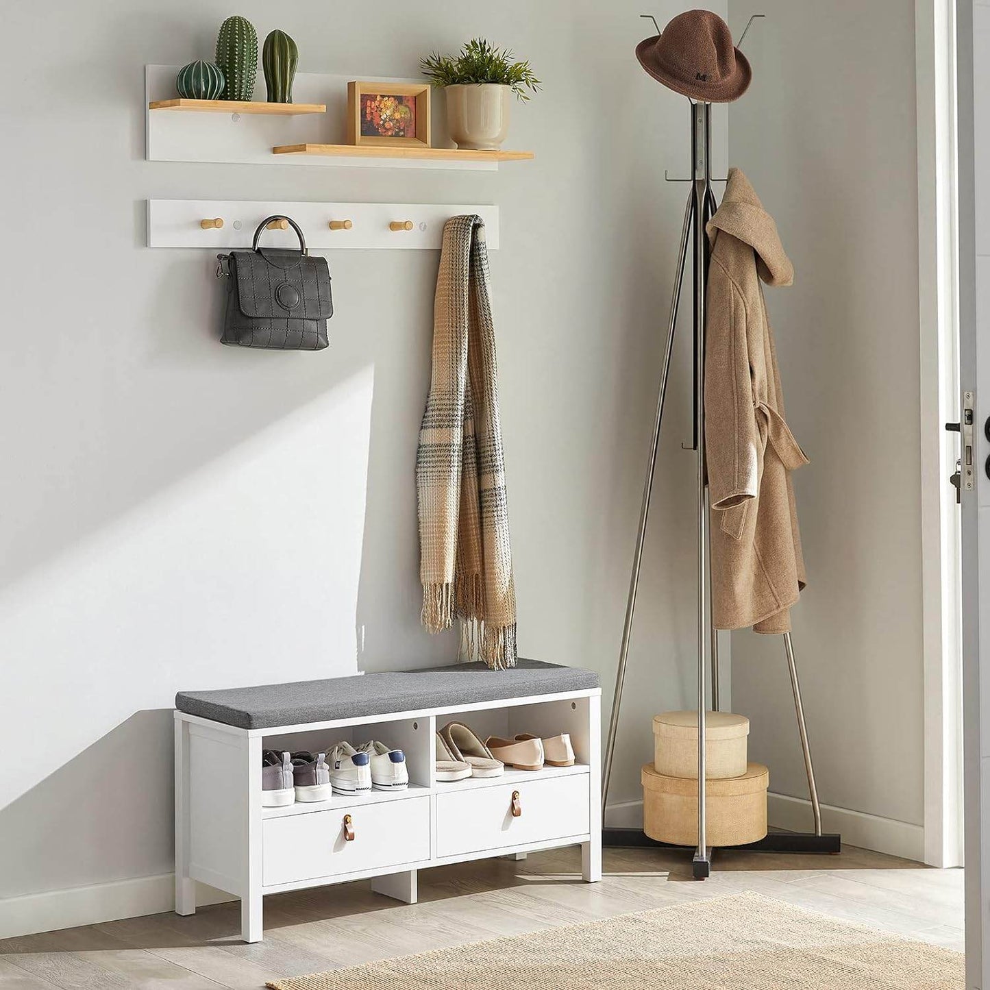 2-teilige Wandgarderobe | Hängeregal | Flurgarderobe Weiss FHK21-WN - Palo24