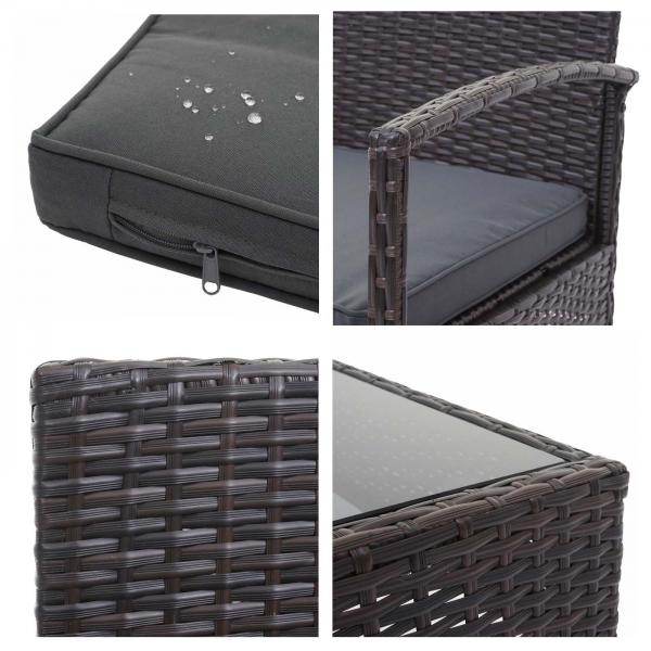 Poly-Rattan Garnitur HWC-F56, Balkon-/Garten-/Lounge-Set Sitzgruppe ~ braun, Kissen dunkelgrau - Palo24