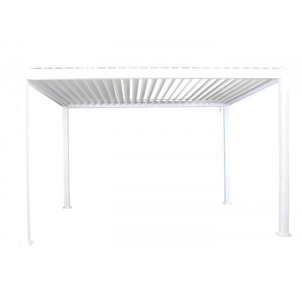 Pergola HWC-J32, Garten Lamellen-Pavillon, 11cm-Alu-Gestell 4x3m ~ weiß mit Seitenwand + Moskitonetz weiss - Palo24