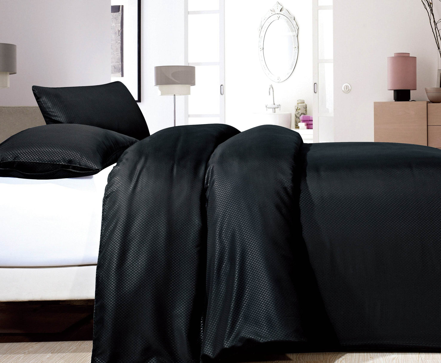 Bettbezug Satin Point Schwarz 200 x 220 cm - Palo24