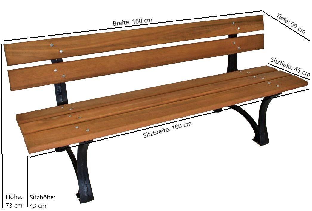 Gartenbank LUZERN 4-sitzer, Gusseisen schwarz + Eukalyptusholz