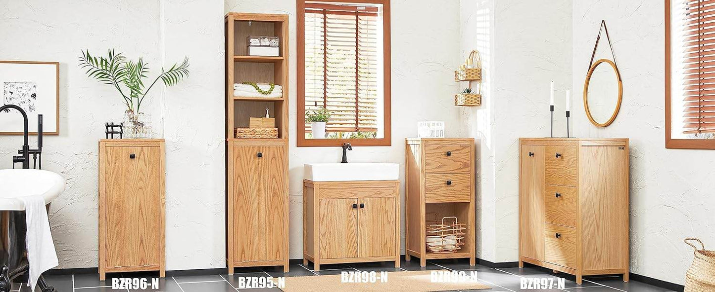 Badschrank schmal mit Wäschesack | Hochschrank | Badregal | Natur | BZR95-N - Palo24