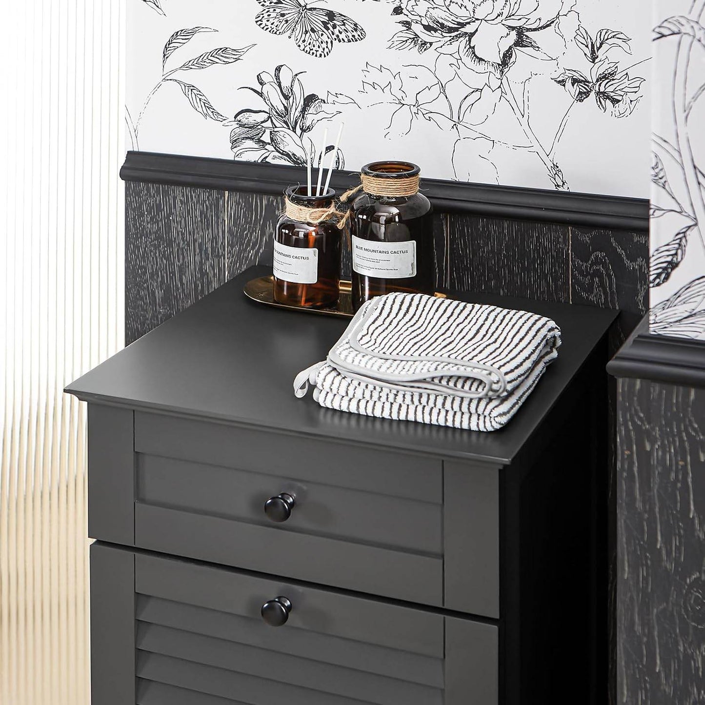 Wäscheschrank mit Wäschesack | Wäschesammler | Wäschekorb | Dunkelgrau | BZR73-DG - Palo24