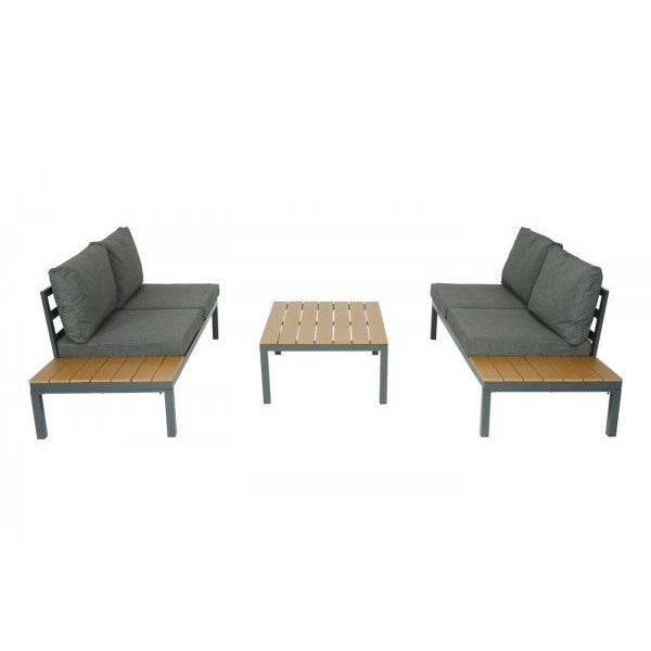 Garten Garnitur HWC-H54b, Garnitur Sitzgruppe Garten-/Lounge-Set Sofa, Olefin Polywood Alu ~ Polster dunkelgrau - Palo24